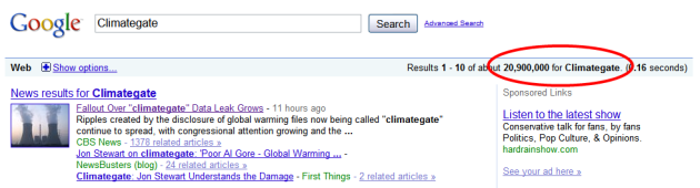 'Climategate' now surpasses 'Barack Obama' in Google search results!